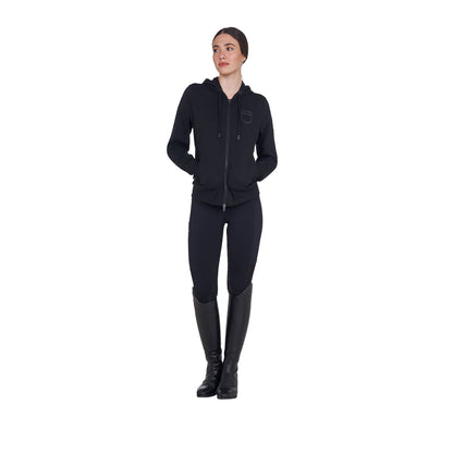 Sudadera de mujer con capucha ajustable y cremallera Equestro - Negro