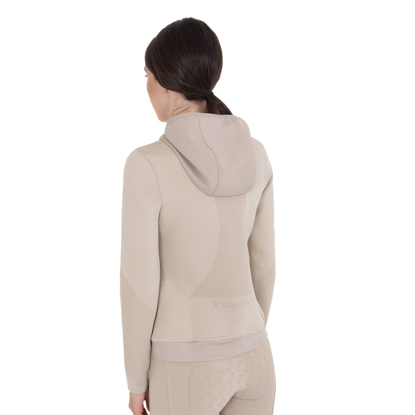 Sudadera técnica de mujer con capucha e insertos de micromalla Equestro - Oxford Tan