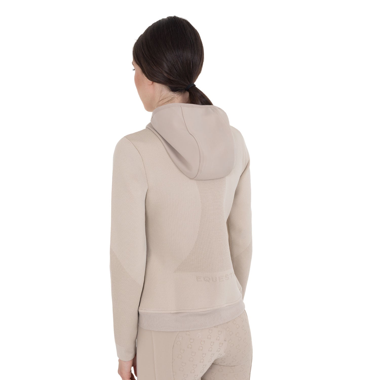 Sudadera técnica de mujer con capucha e insertos de micromalla Equestro - Oxford Tan