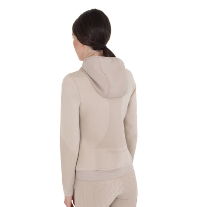 Sudadera técnica de mujer con capucha e insertos de micromalla Equestro - Oxford Tan