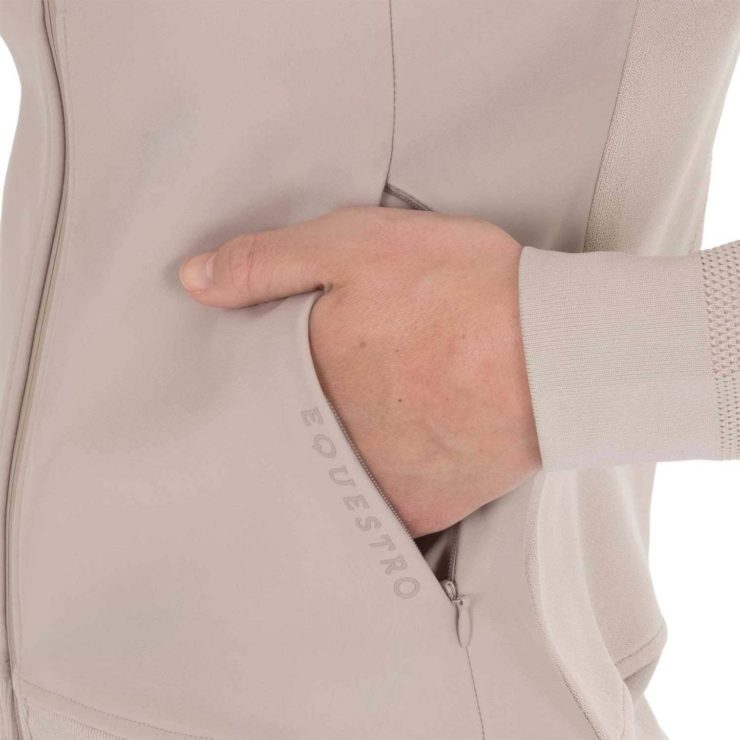 Sudadera técnica de mujer con capucha e insertos de micromalla Equestro - Oxford Tan