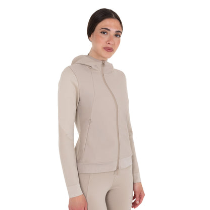Sudadera técnica de mujer con capucha e insertos de micromalla Equestro - Oxford Tan