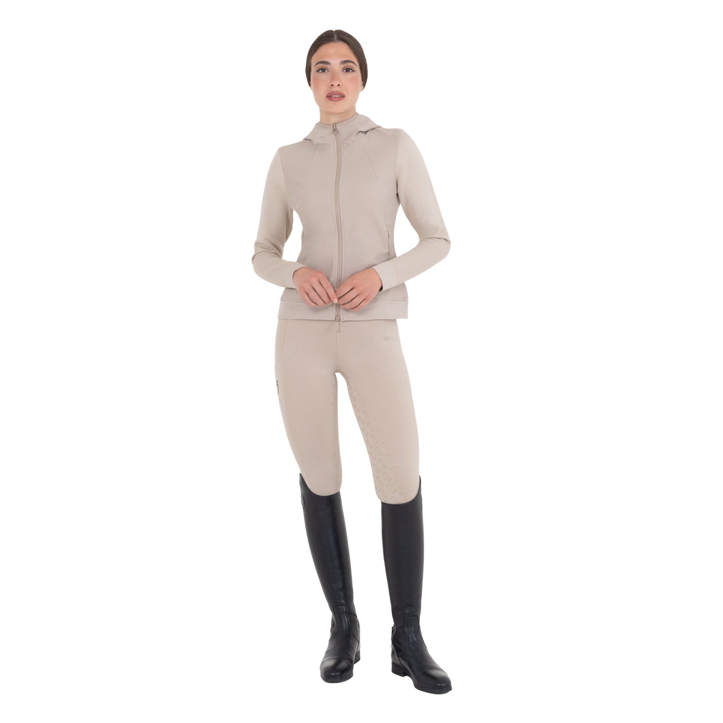 Sudadera técnica de mujer con capucha e insertos de micromalla Equestro - Oxford Tan