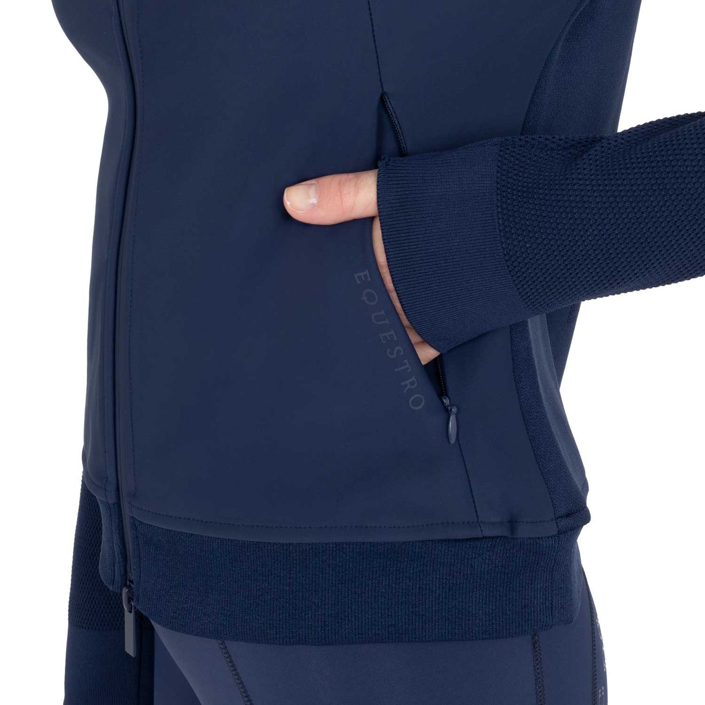 Sudadera técnica de mujer con capucha e insertos de micromalla Equestro - Navy Blazer