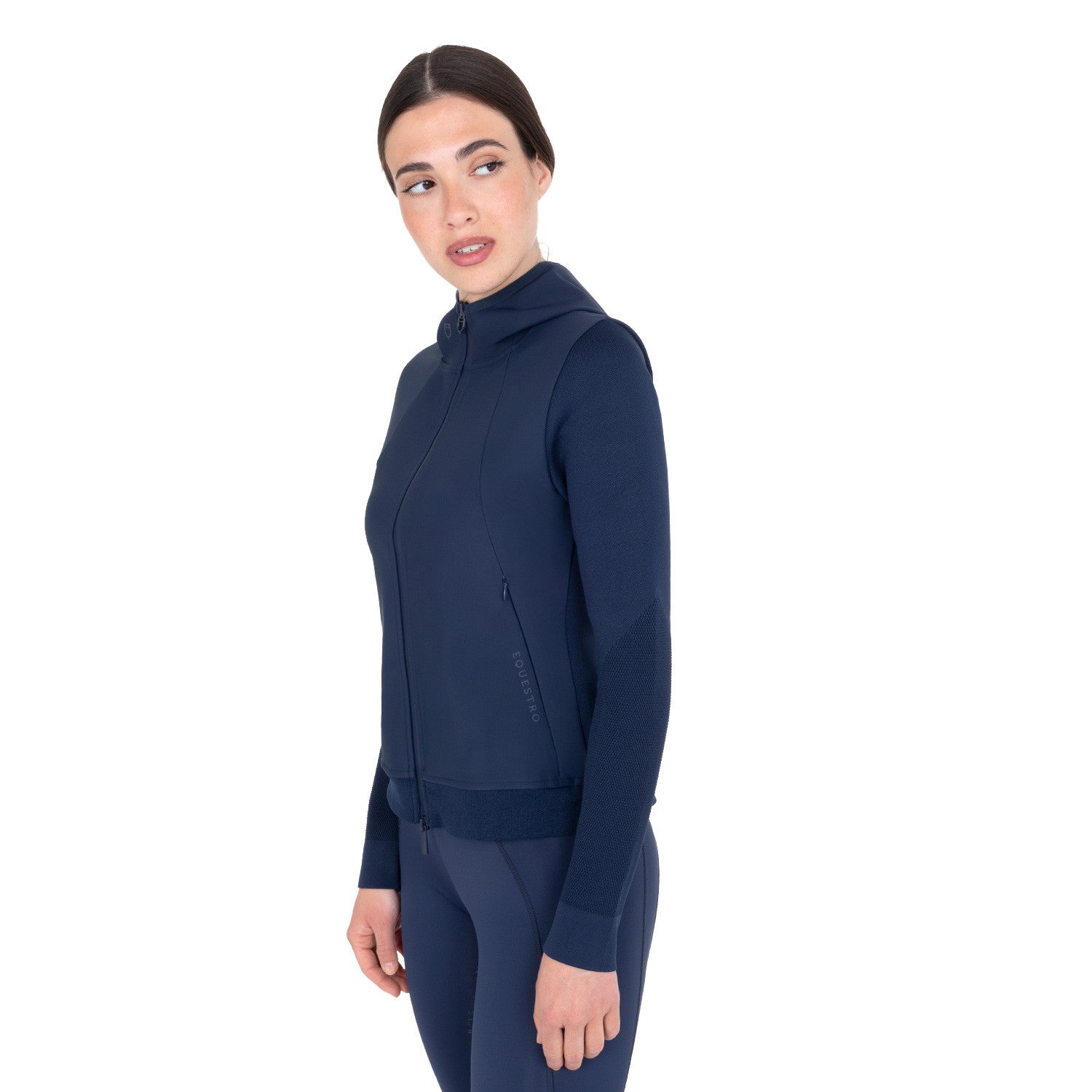 Sudadera técnica de mujer con capucha e insertos de micromalla Equestro - Navy Blazer