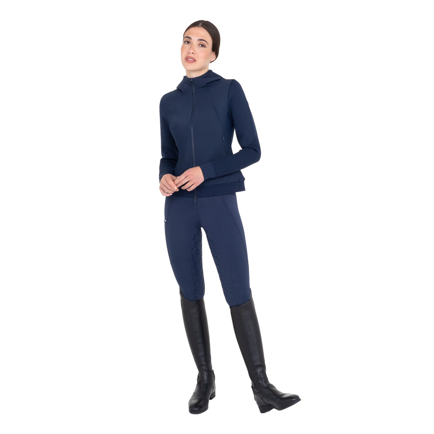 Sudadera técnica de mujer con capucha e insertos de micromalla Equestro - Navy Blazer