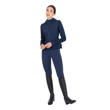 Sudadera técnica de mujer con capucha e insertos de micromalla Equestro - Navy Blazer