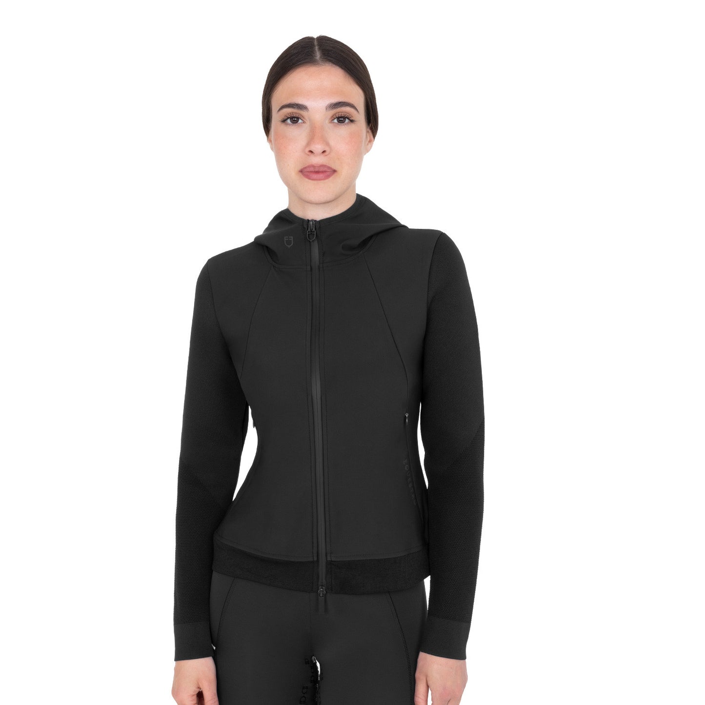 Sudadera técnica de mujer con capucha e insertos de micromalla Equestro - Negro