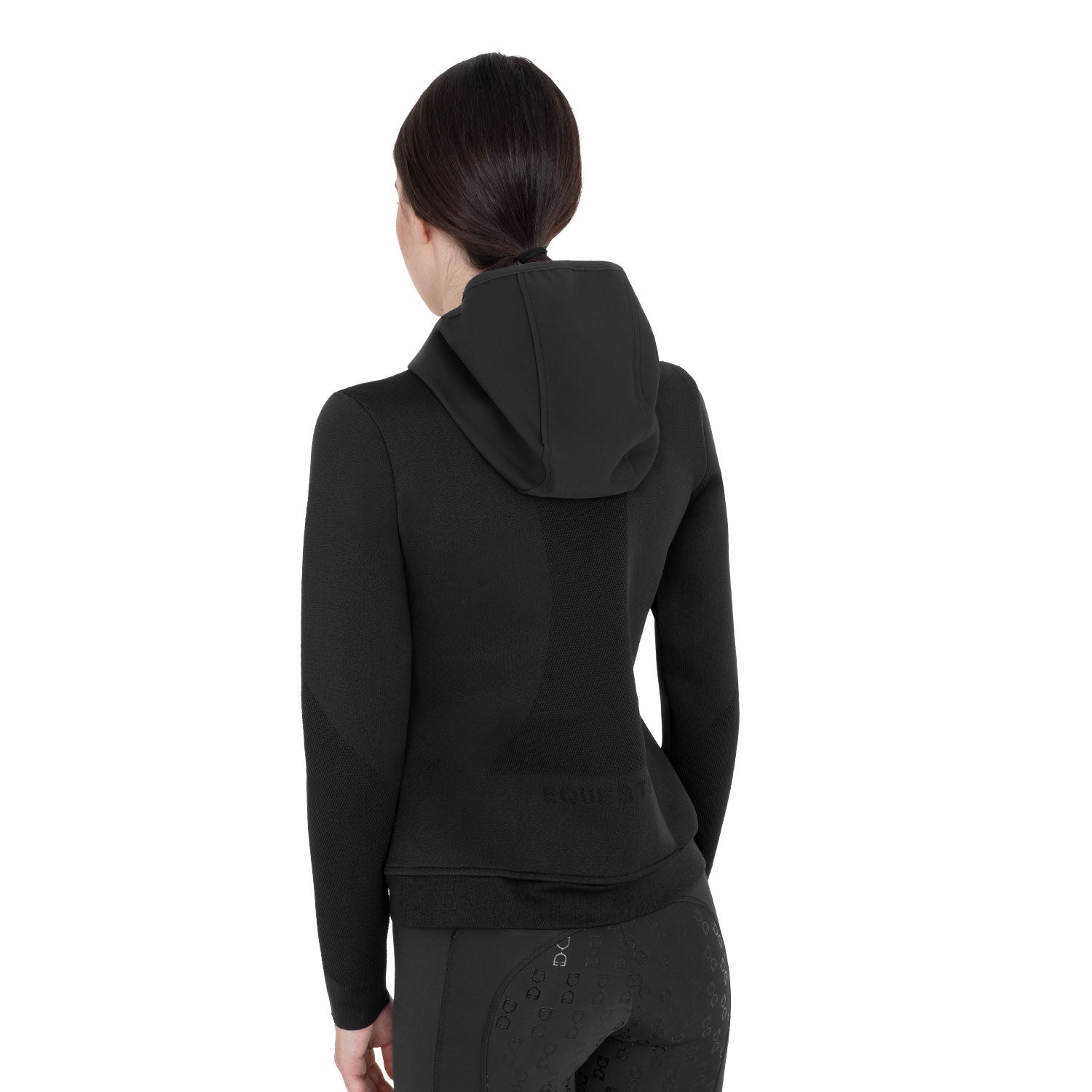 Sudadera técnica de mujer con capucha e insertos de micromalla Equestro - Negro