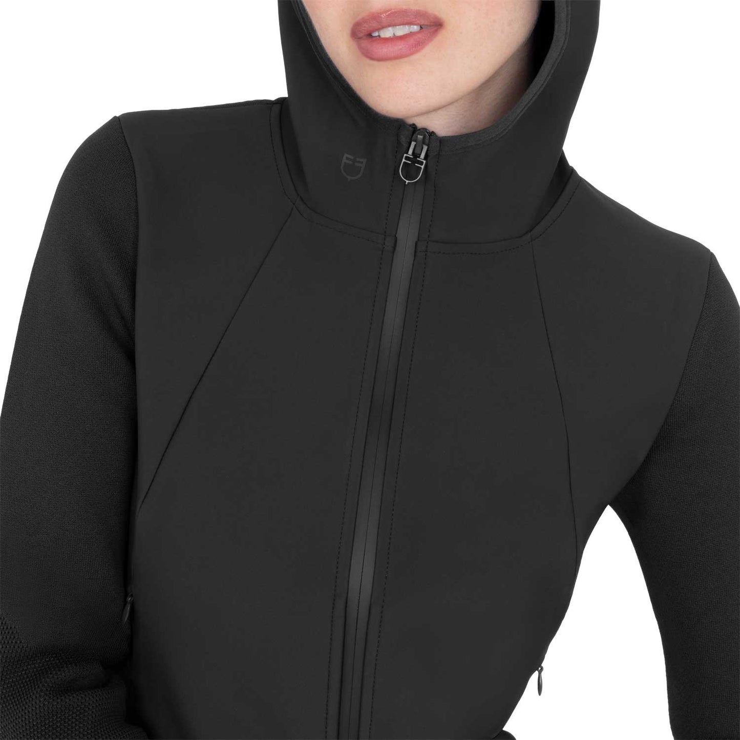 Sudadera técnica de mujer con capucha e insertos de micromalla Equestro - Negro