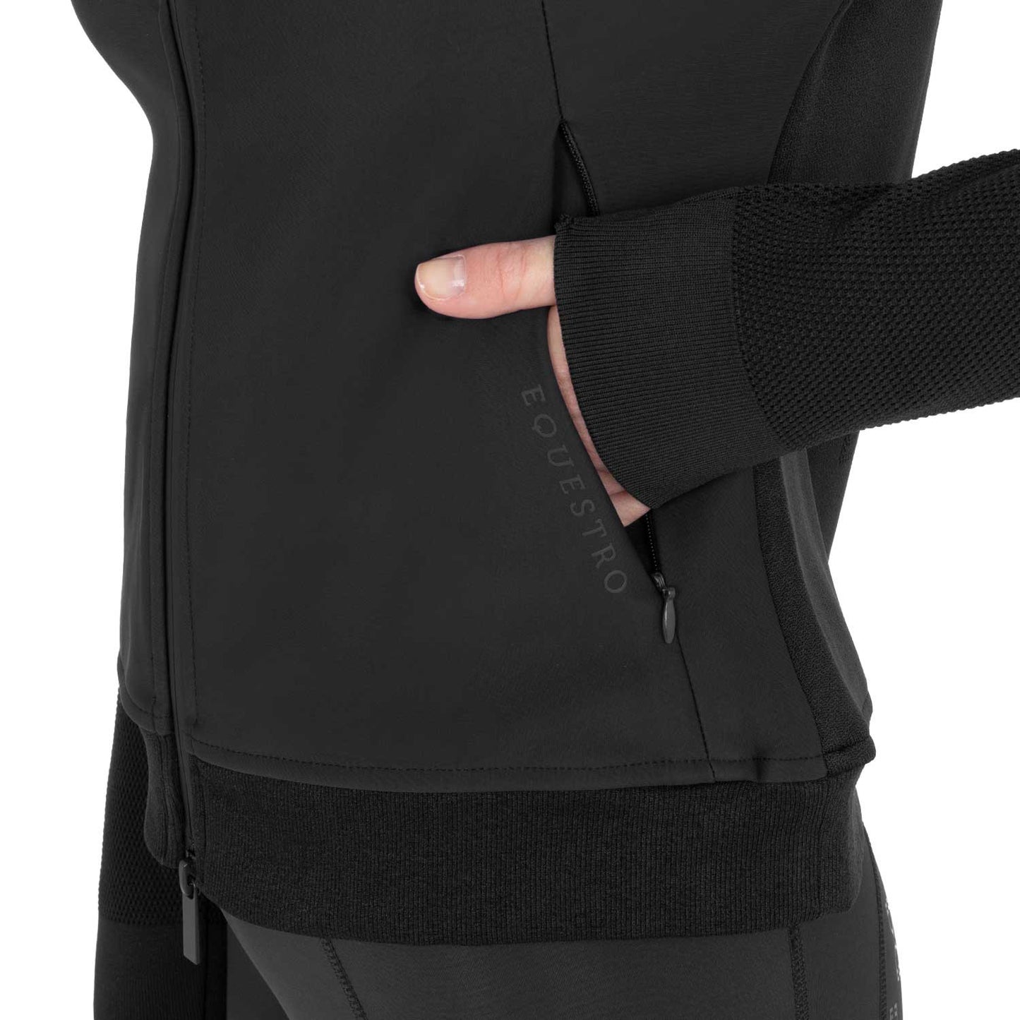 Sudadera técnica de mujer con capucha e insertos de micromalla Equestro - Negro