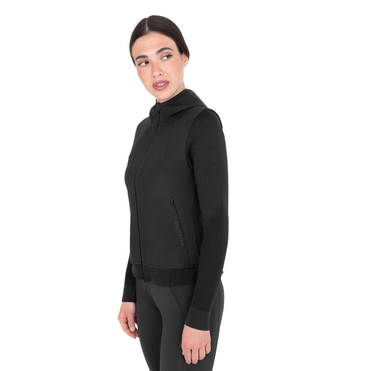 Sudadera técnica de mujer con capucha e insertos de micromalla Equestro - Negro