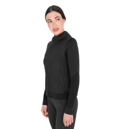 Sudadera técnica de mujer con capucha e insertos de micromalla Equestro - Negro