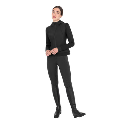 Sudadera técnica de mujer con capucha e insertos de micromalla Equestro - Negro