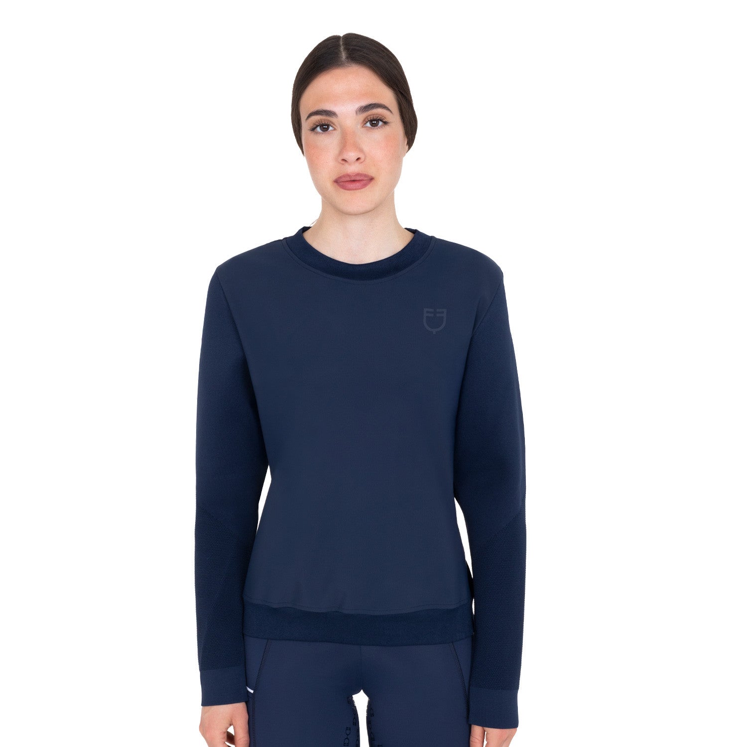 Sudadera técnica de mujer con cuello redondo y insertos de micro malla Equestro