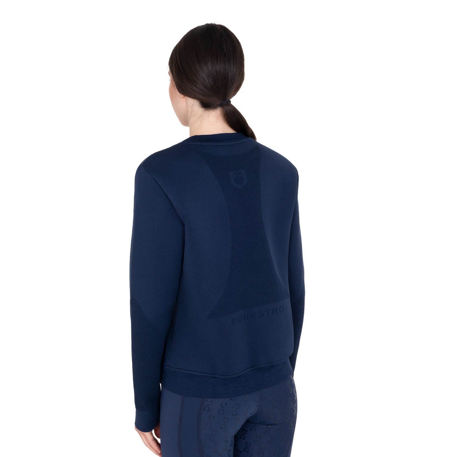Sudadera técnica de mujer con cuello redondo y insertos de micro malla Equestro - Navy Blazer