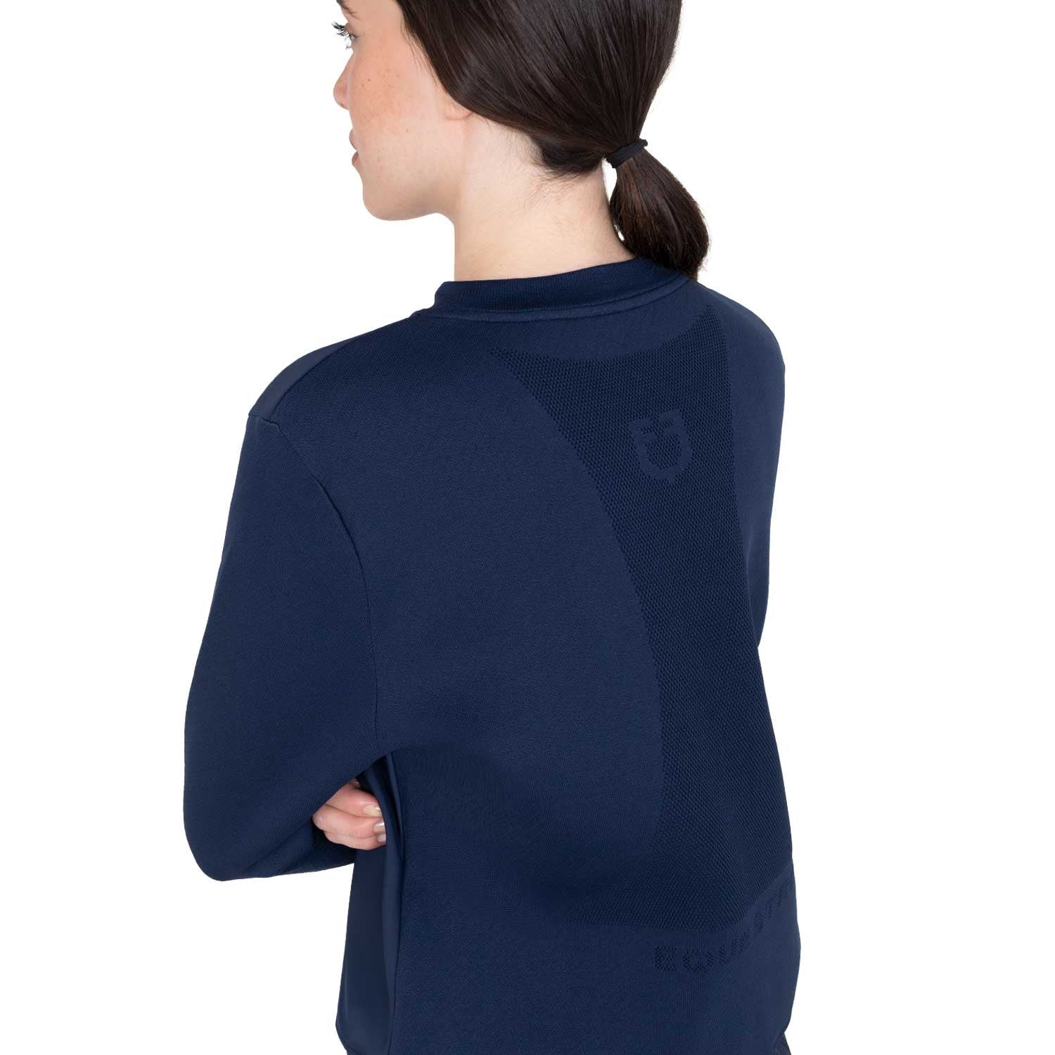 Sudadera técnica de mujer con cuello redondo y insertos de micro malla Equestro - Navy Blazer