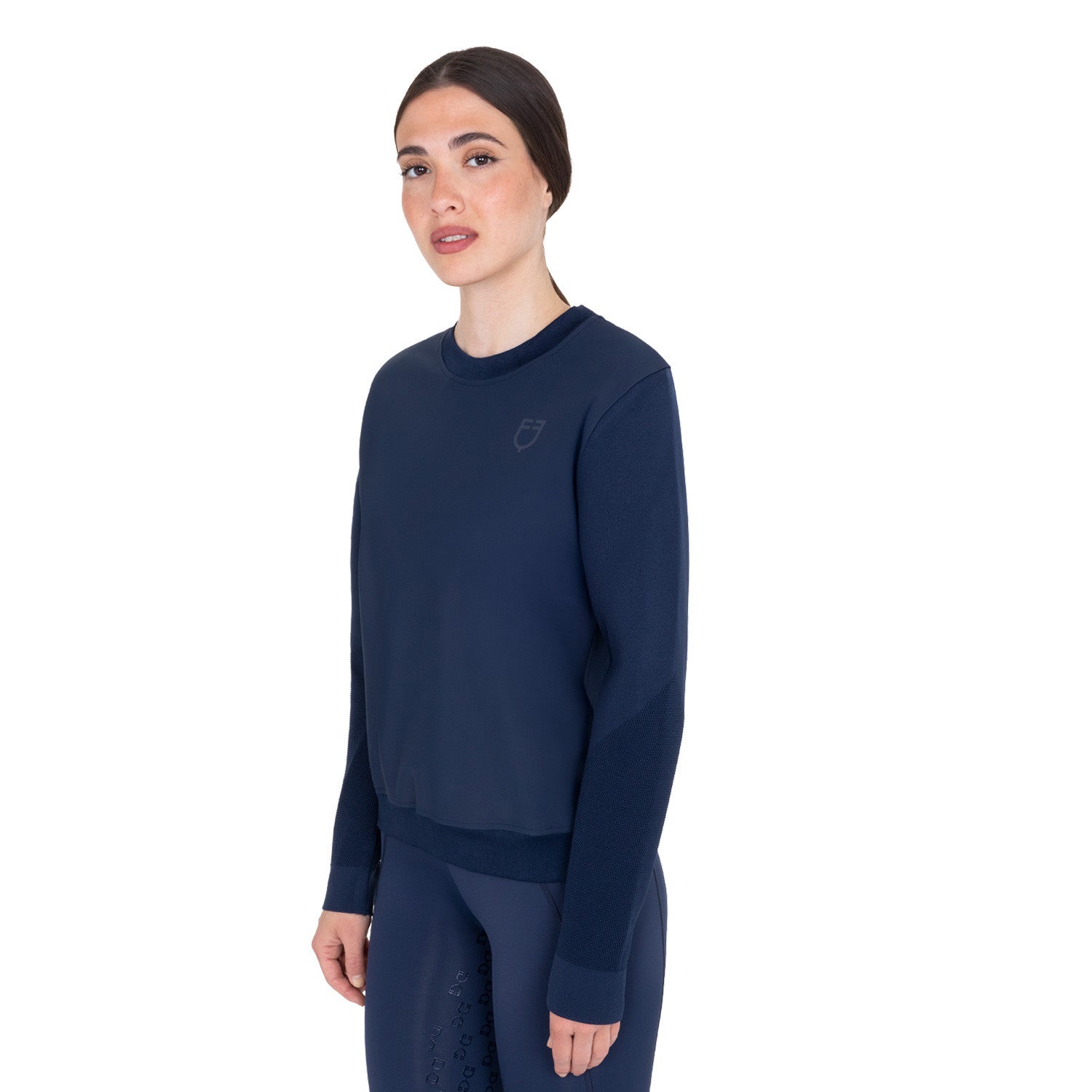 Sudadera técnica de mujer con cuello redondo y insertos de micro malla Equestro - Navy Blazer