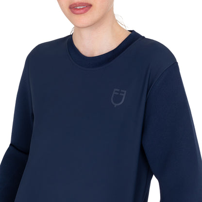 Sudadera técnica de mujer con cuello redondo y insertos de micro malla Equestro - Navy Blazer