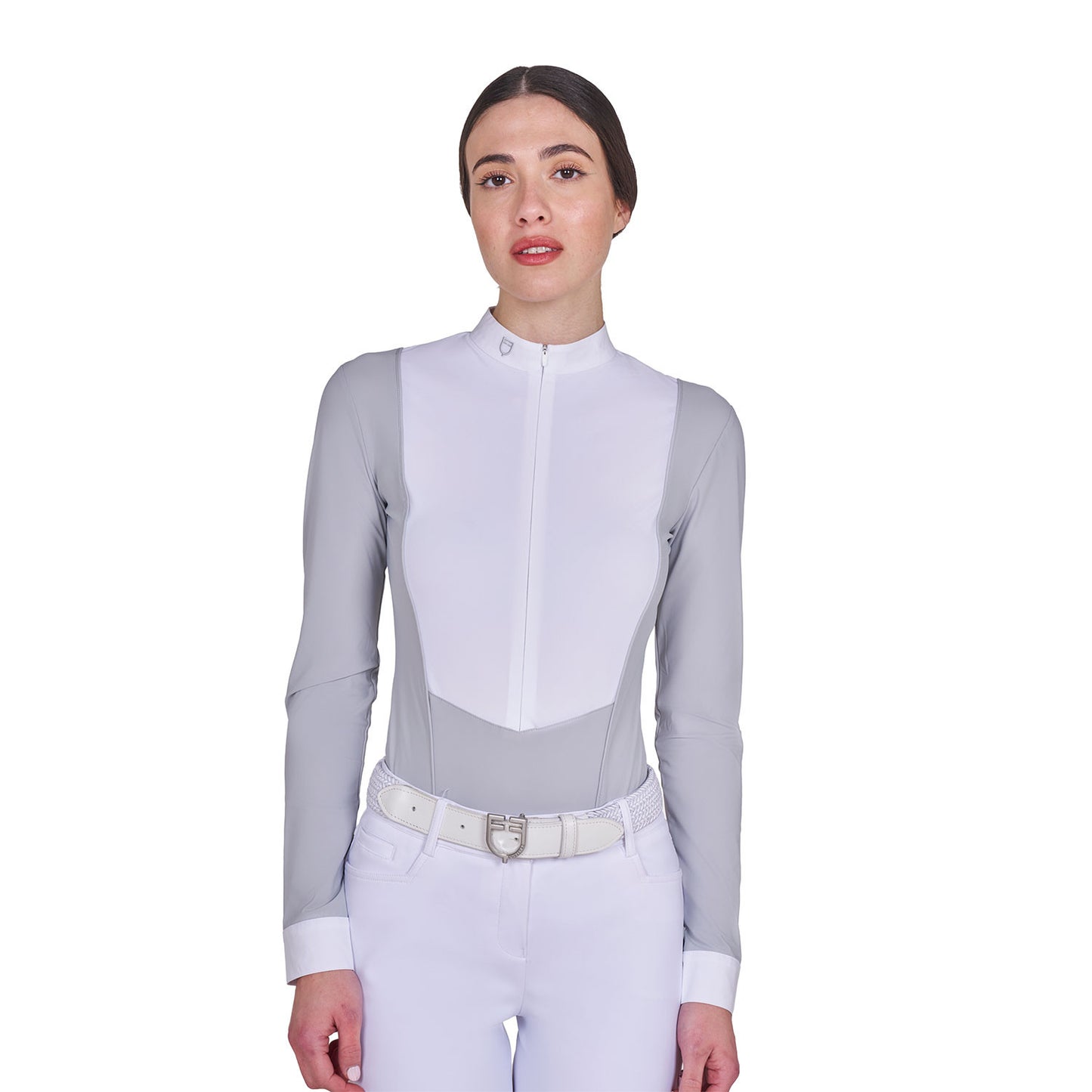 Polo de mujer de concurso de manga larga y cremallera Equestro - Harbor Mist