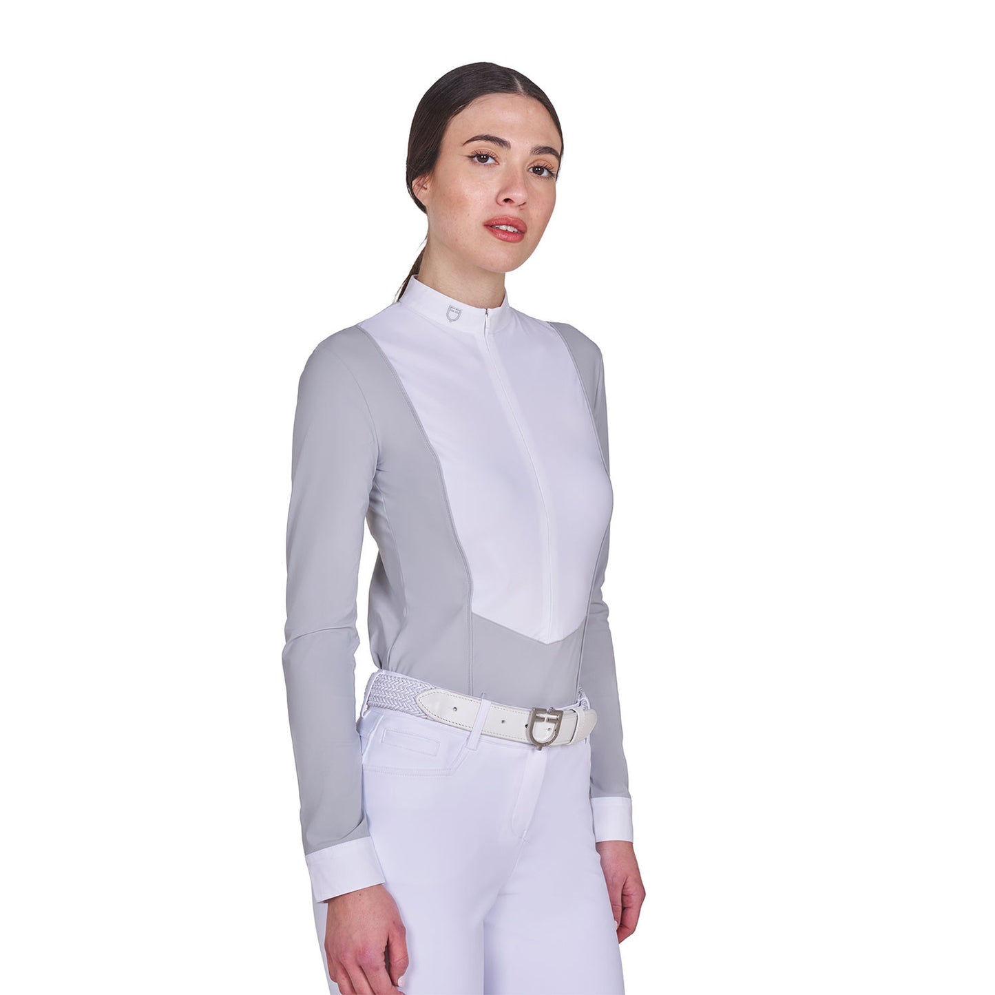Polo de mujer de concurso de manga larga y cremallera Equestro - Harbor Mist