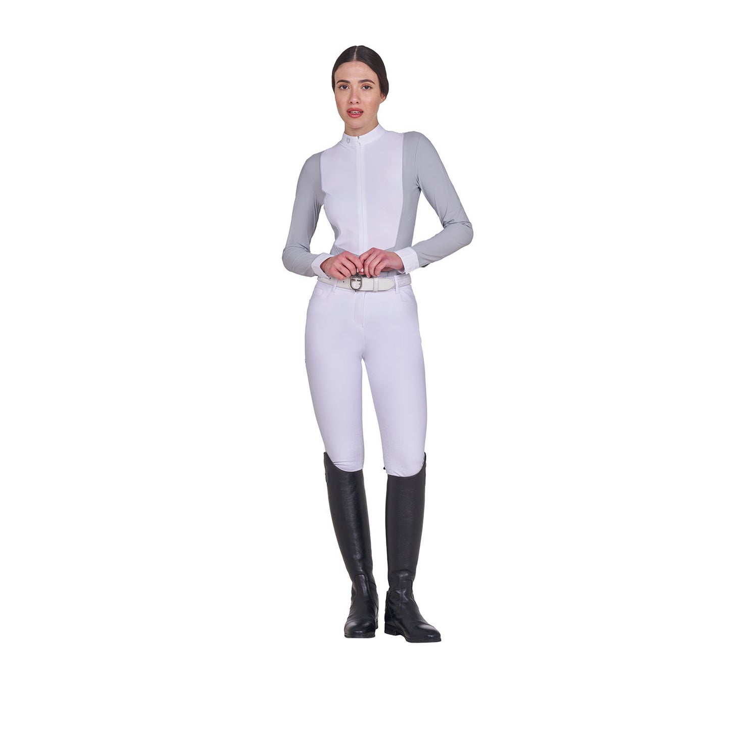 Polo de mujer de concurso de manga larga y cremallera Equestro - Harbor Mist