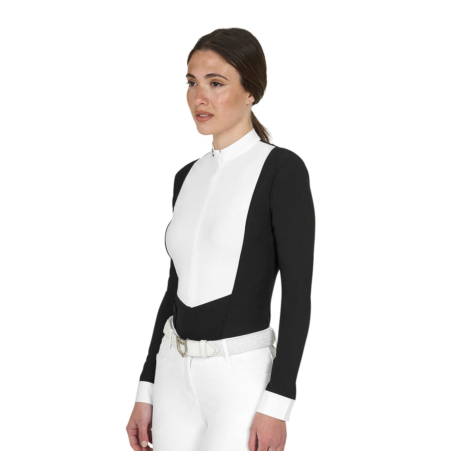 Polo de mujer de concurso de manga larga y cremallera Equestro - Negro
