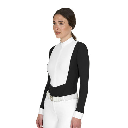 Polo de mujer de concurso de manga larga y cremallera Equestro - Negro