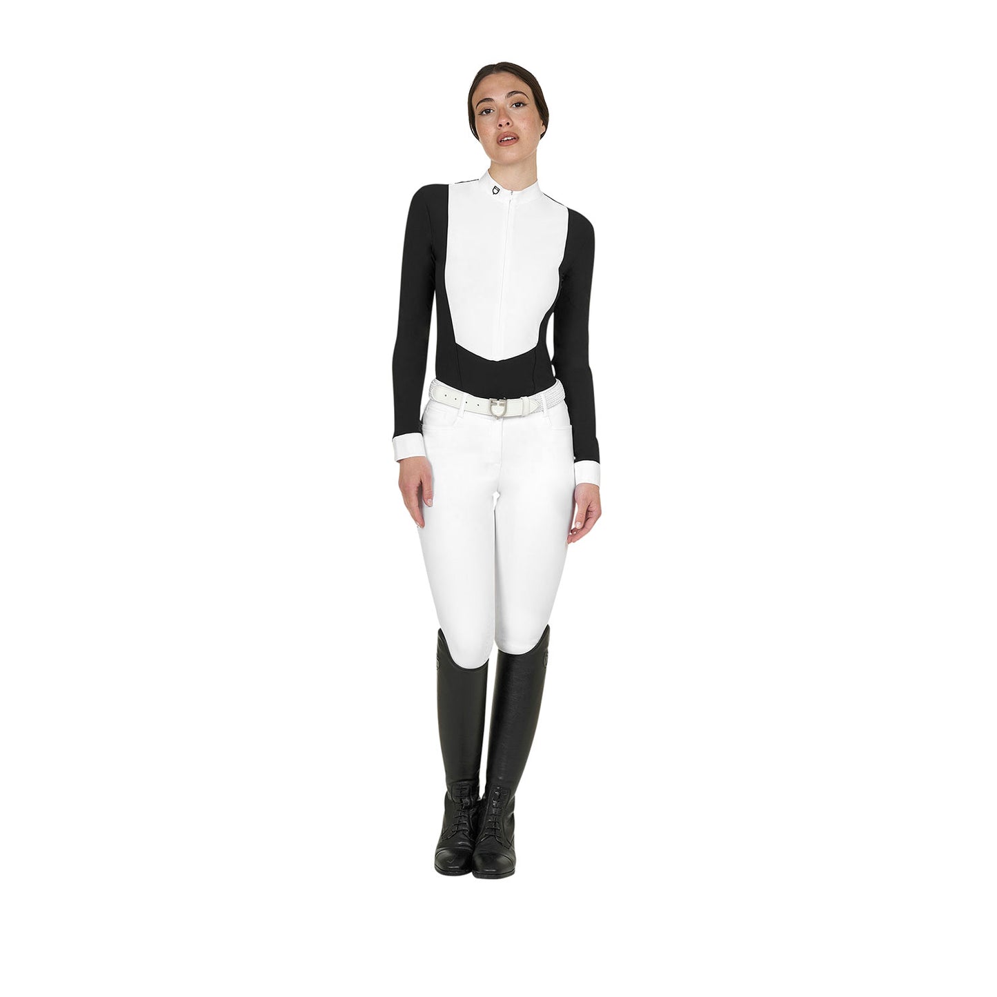 Polo de mujer de concurso de manga larga y cremallera Equestro - Negro