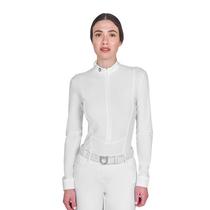 Polo de mujer de concurso de manga larga y cremallera Equestro - Blanco