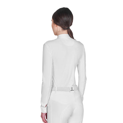 Polo de mujer de concurso de manga larga y cremallera Equestro - Blanco