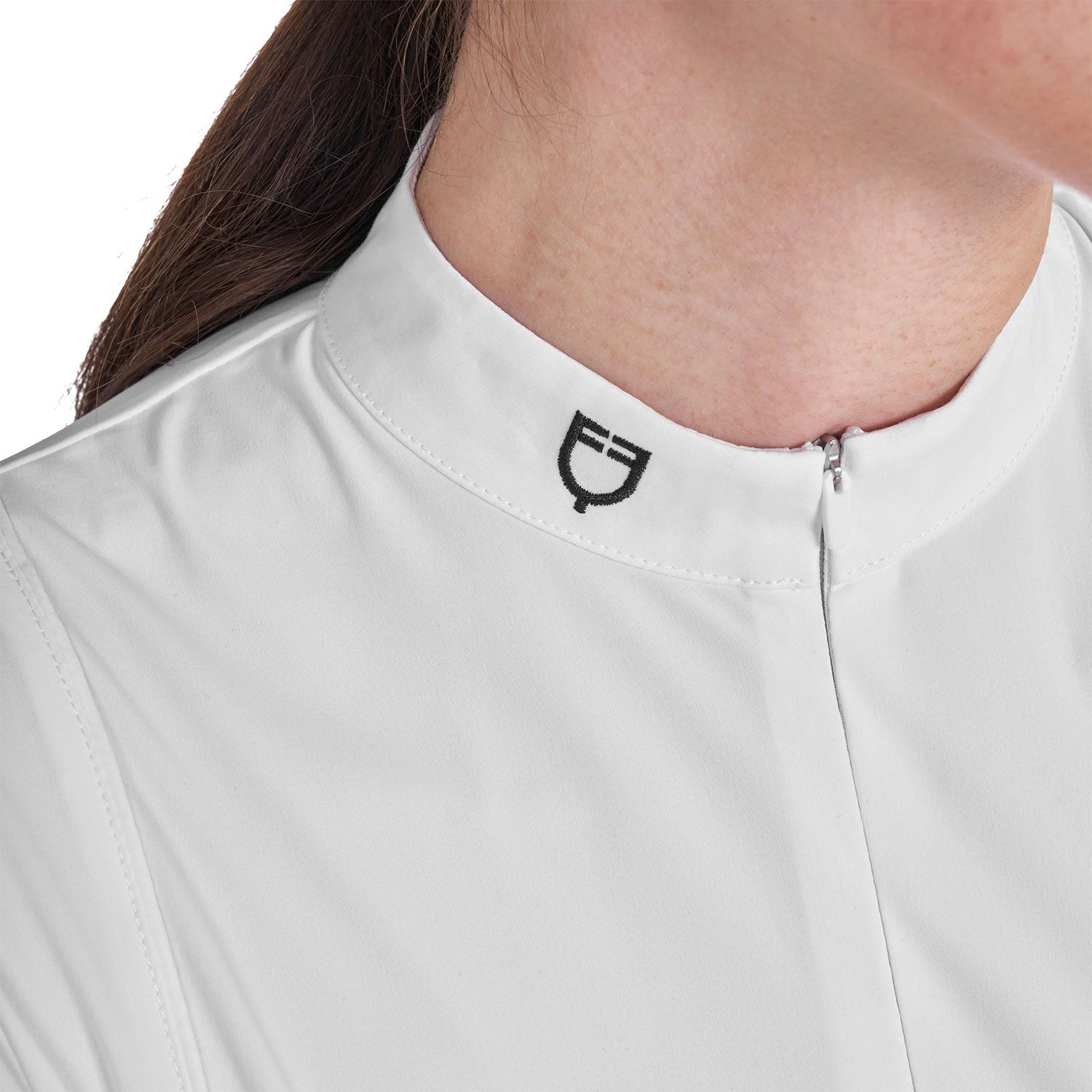 Polo de mujer de concurso de manga larga y cremallera Equestro - Blanco