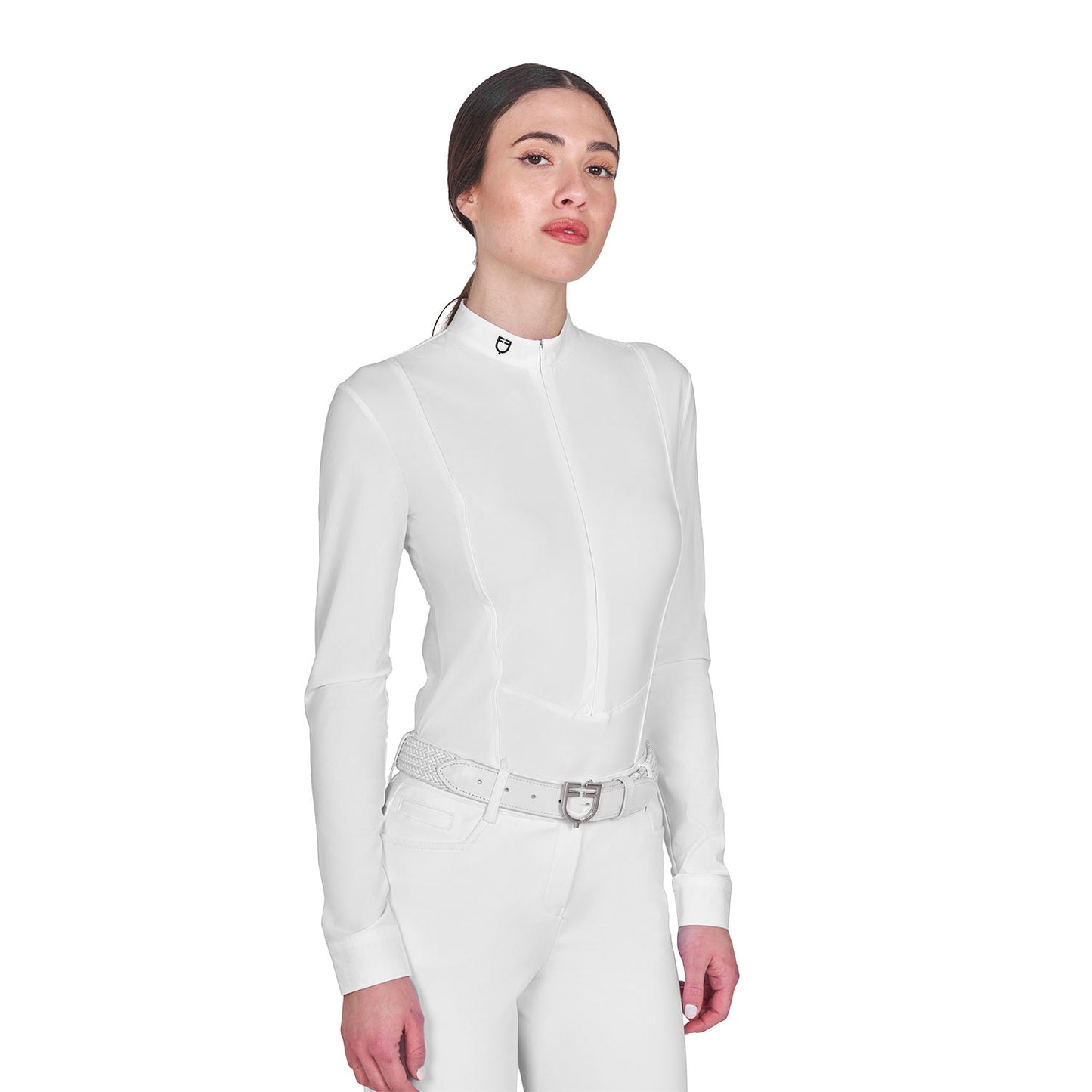 Polo de mujer de concurso de manga larga y cremallera Equestro - Blanco