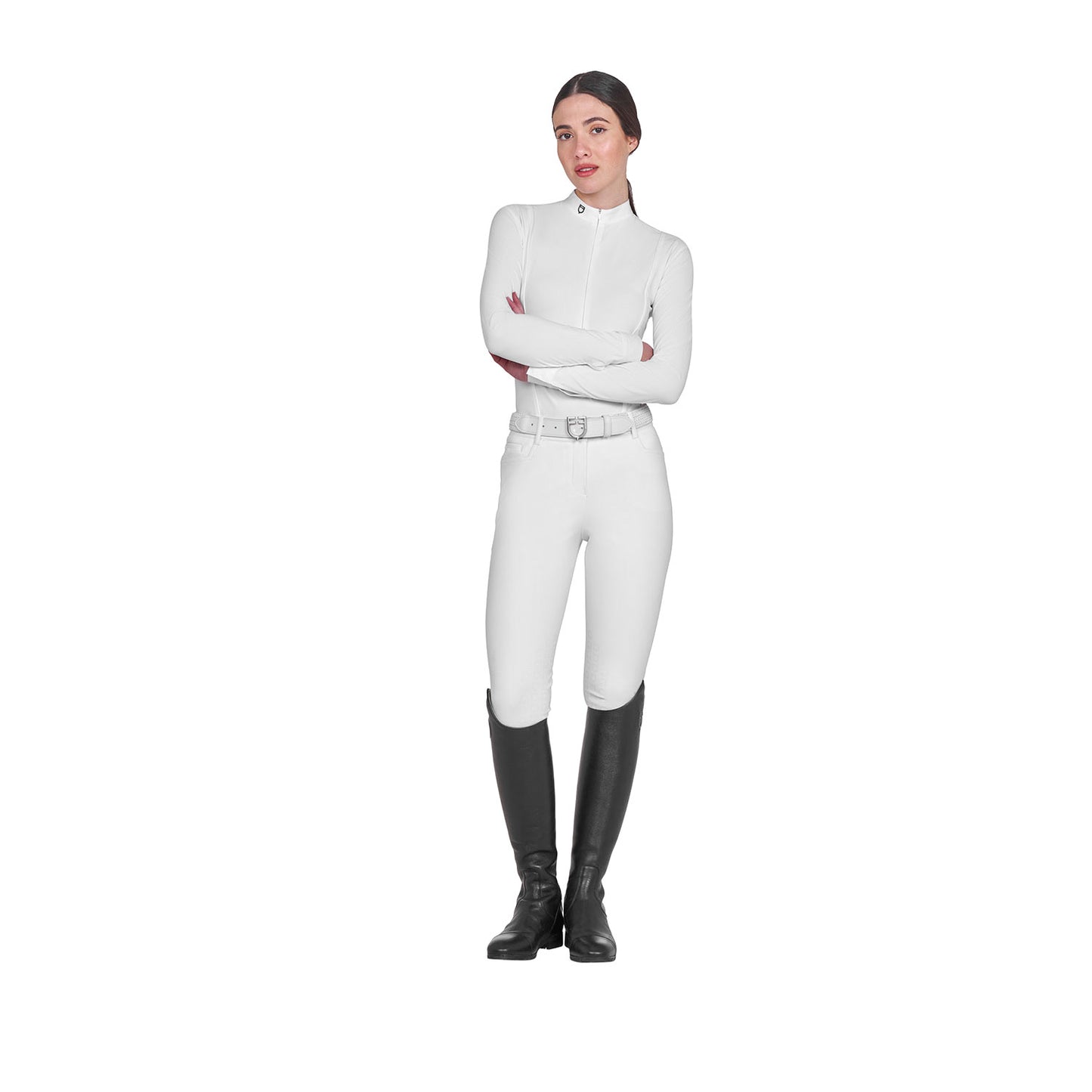 Polo de mujer de concurso de manga larga y cremallera Equestro - Blanco