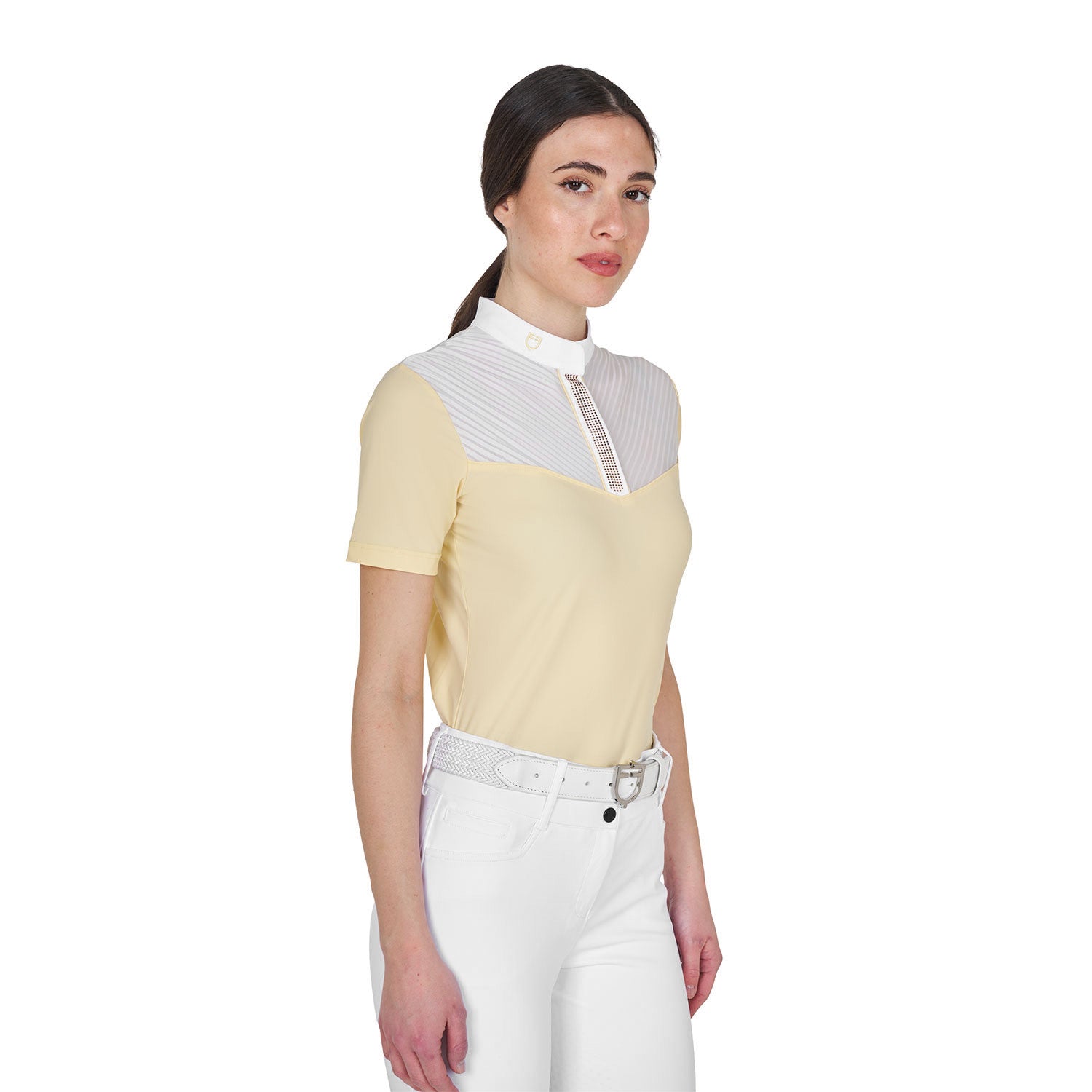 Polo concurso mujer slim fit con insertos en tejido tipo seda Equestro - Sunlight