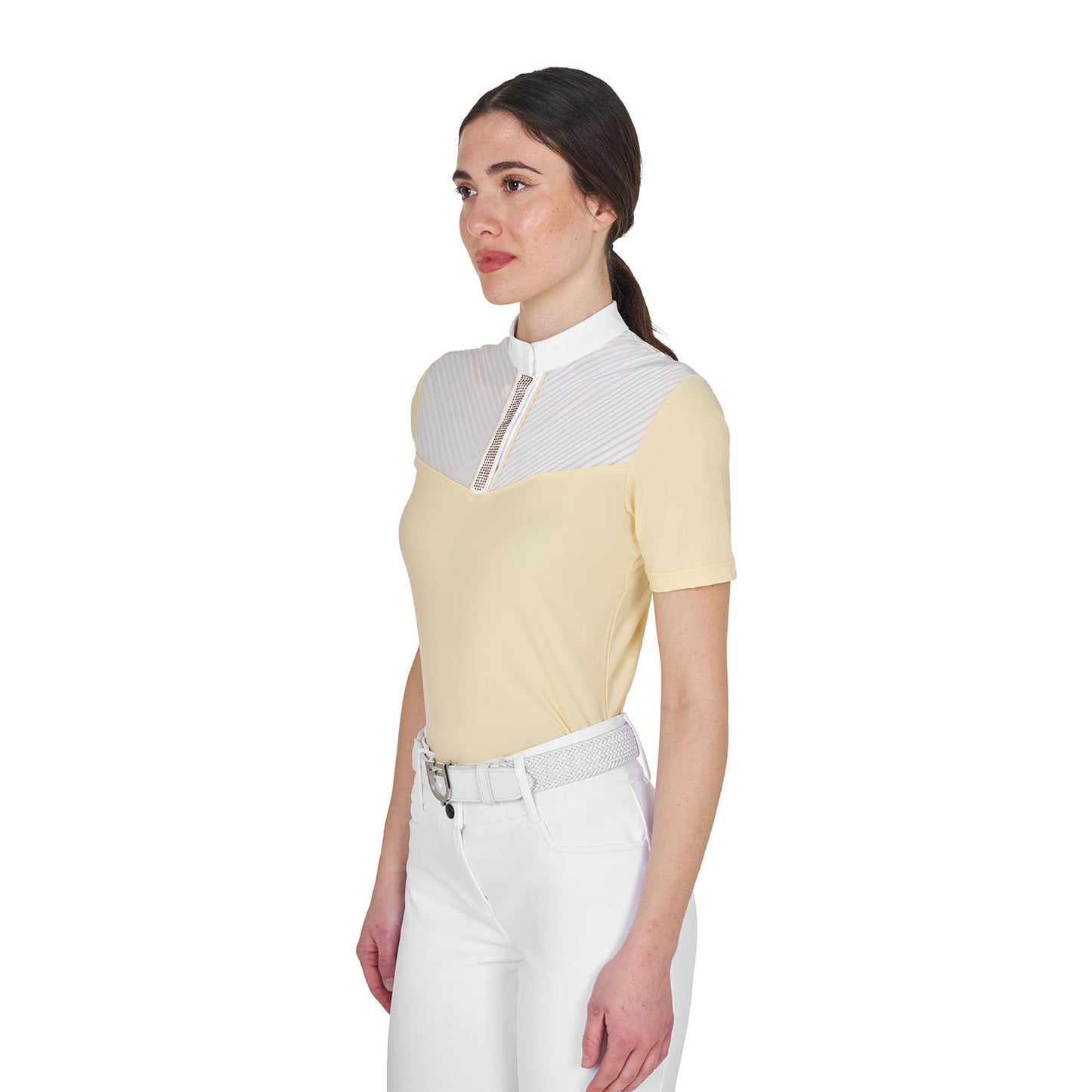 Polo concurso mujer slim fit con insertos en tejido tipo seda Equestro - Sunlight