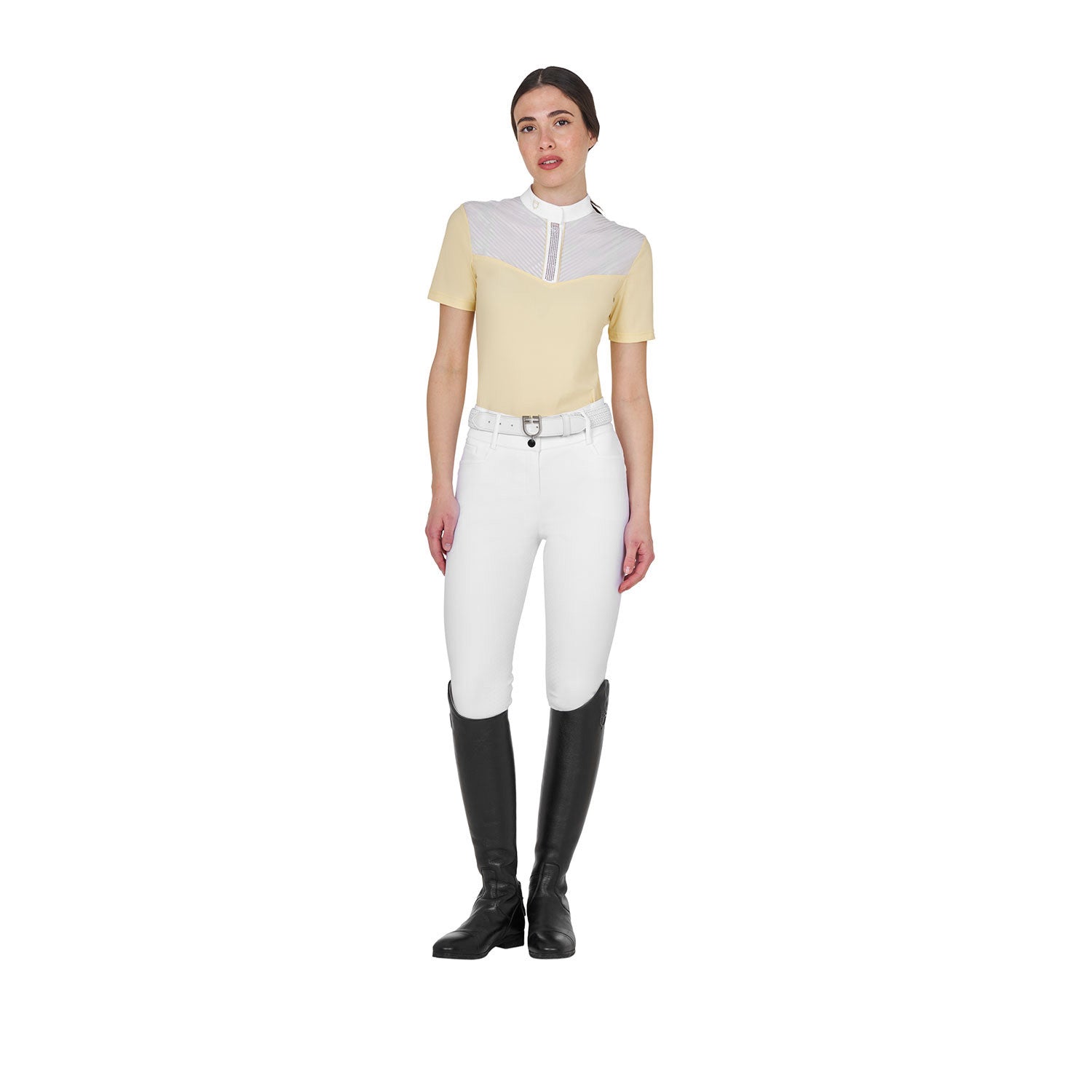 Polo concurso mujer slim fit con insertos en tejido tipo seda Equestro - Sunlight