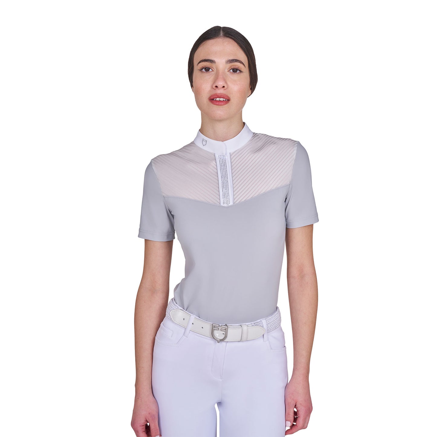 Polo concurso mujer slim fit con insertos en tejido tipo seda Equestro - Harbor Mist