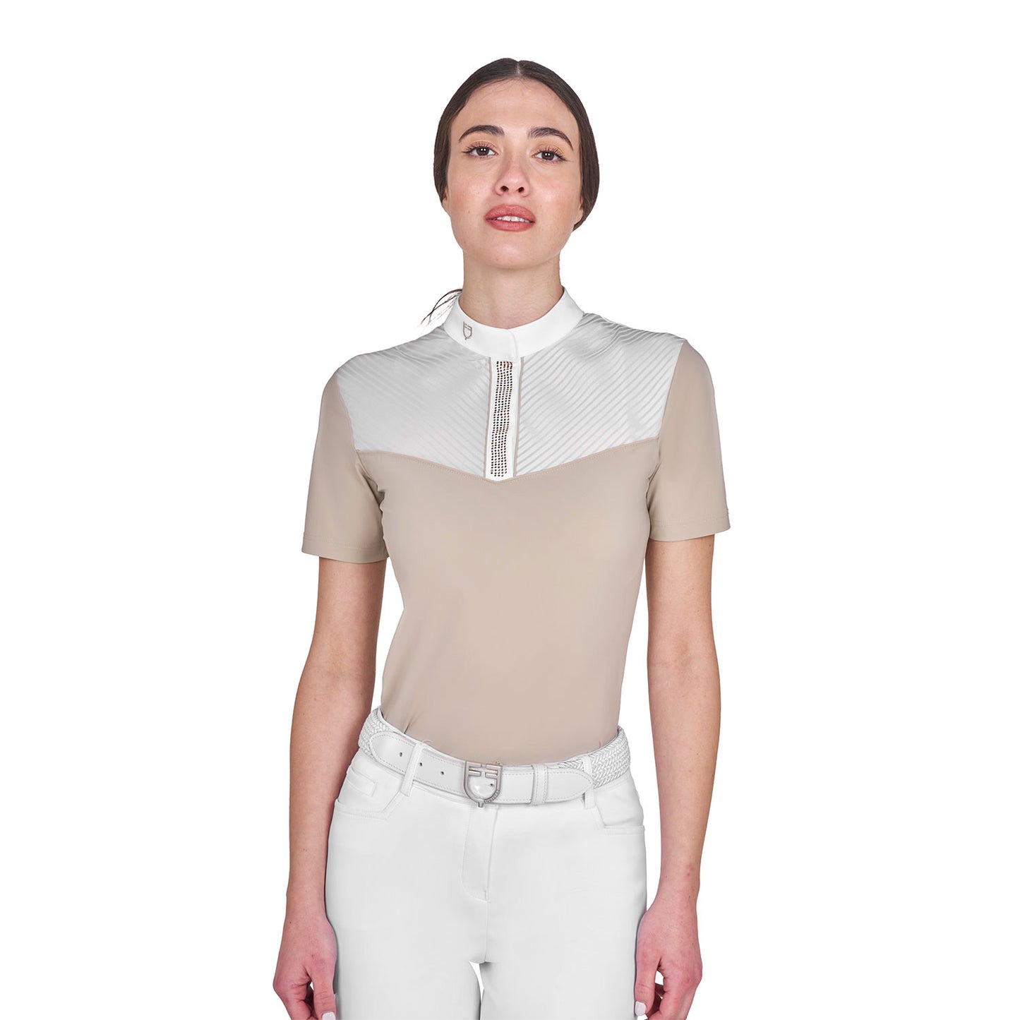 Polo concurso mujer slim fit con insertos en tejido tipo seda Equestro - Oxford Tan