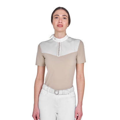 Polo concurso mujer slim fit con insertos en tejido tipo seda Equestro - Oxford Tan