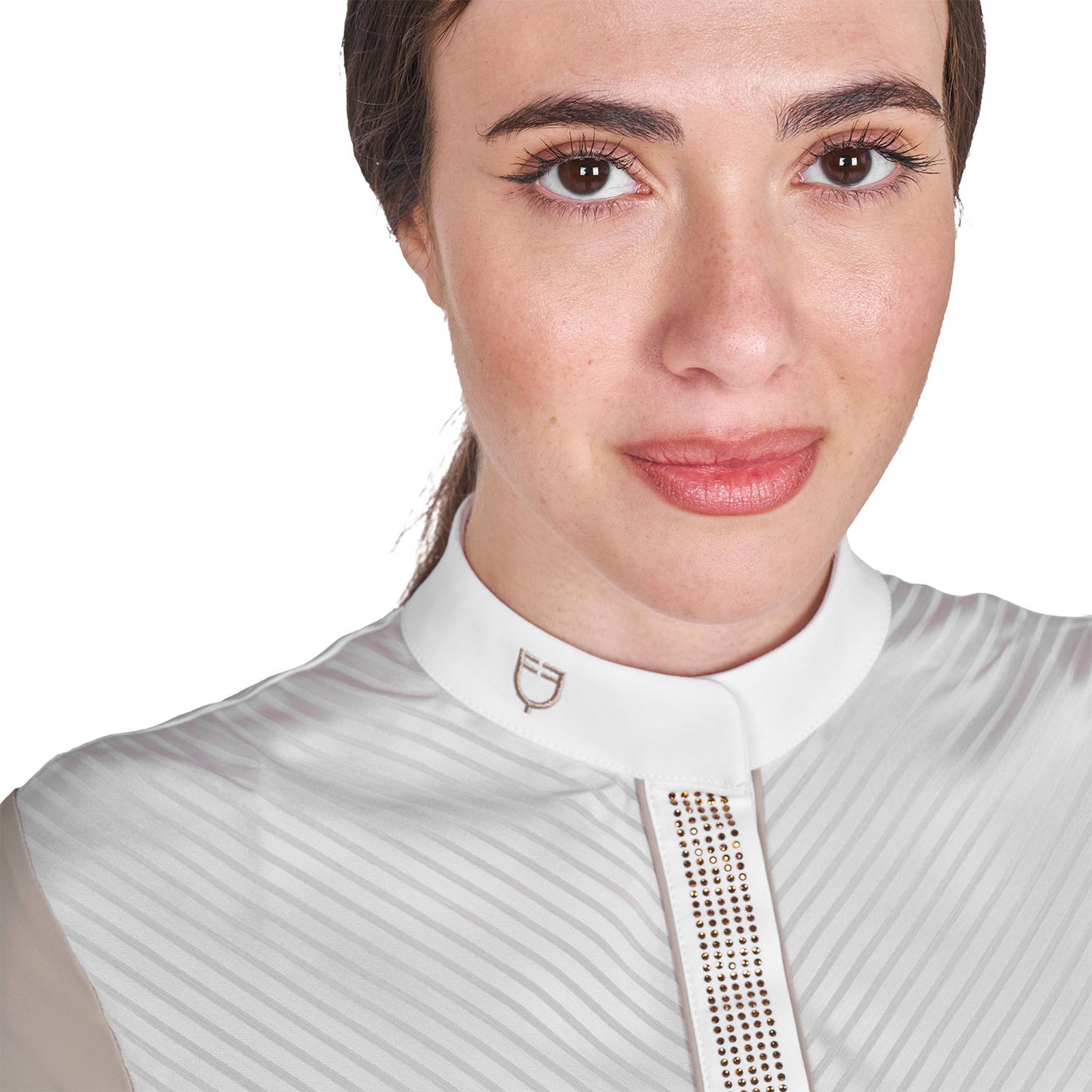 Polo concurso mujer slim fit con insertos en tejido tipo seda Equestro - Oxford Tan