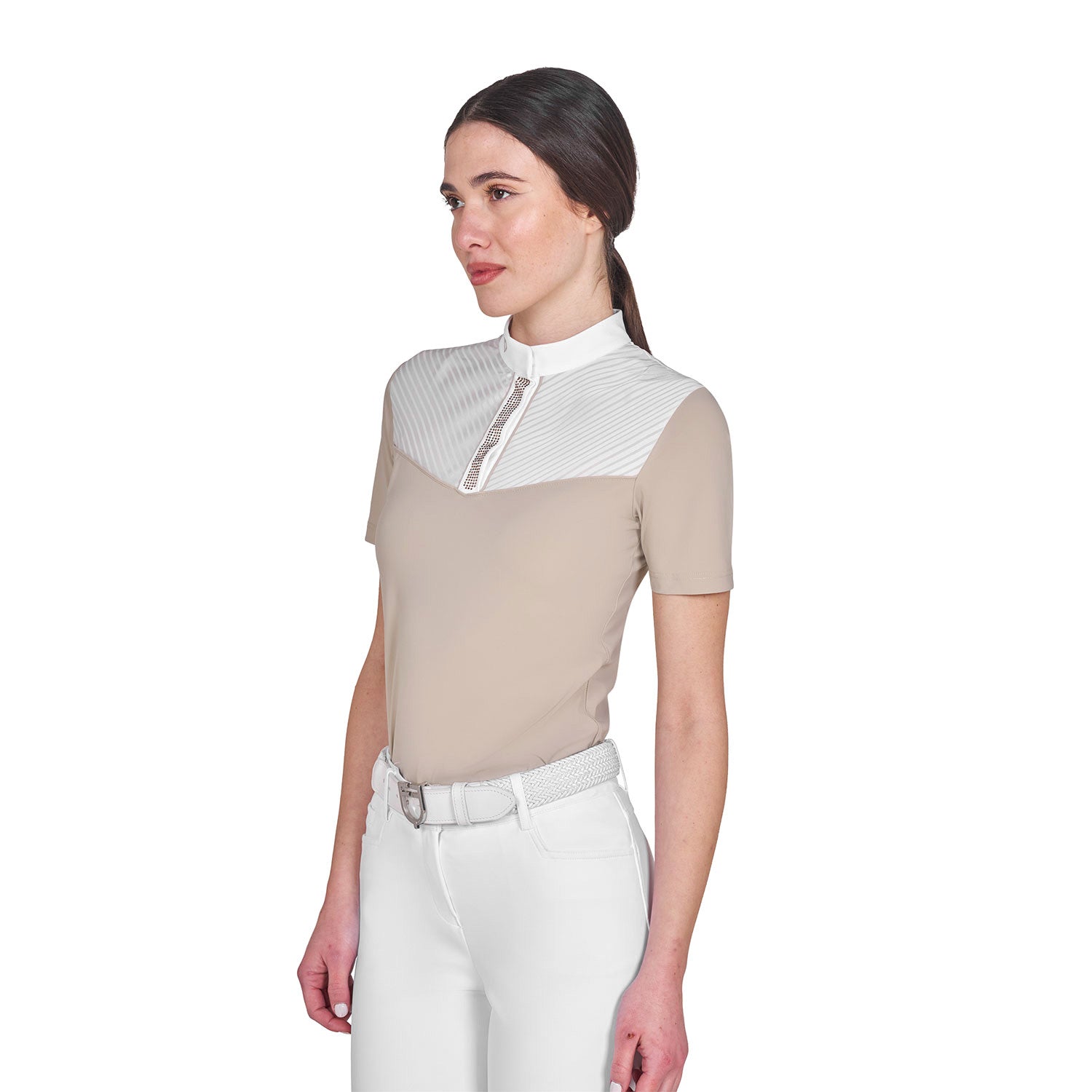Polo concurso mujer slim fit con insertos en tejido tipo seda Equestro - Oxford Tan