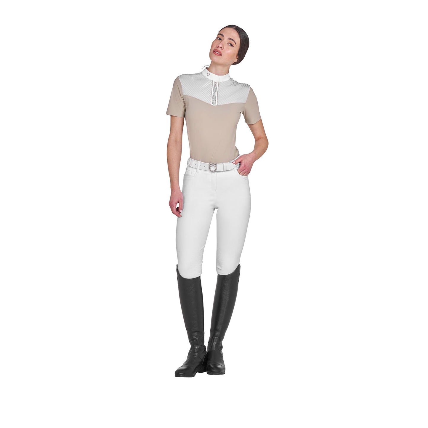 Polo concurso mujer slim fit con insertos en tejido tipo seda Equestro - Oxford Tan