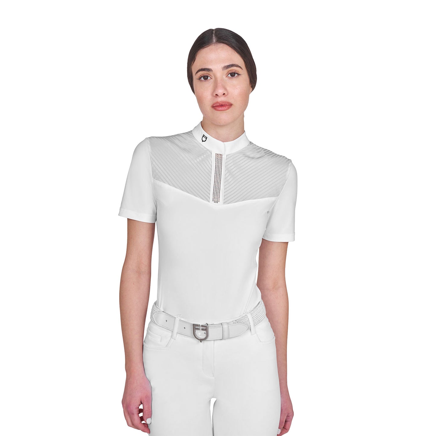 Polo concurso mujer slim fit con insertos en tejido tipo seda Equestro - Blanco