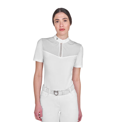 Polo concurso mujer slim fit con insertos en tejido tipo seda Equestro - Blanco