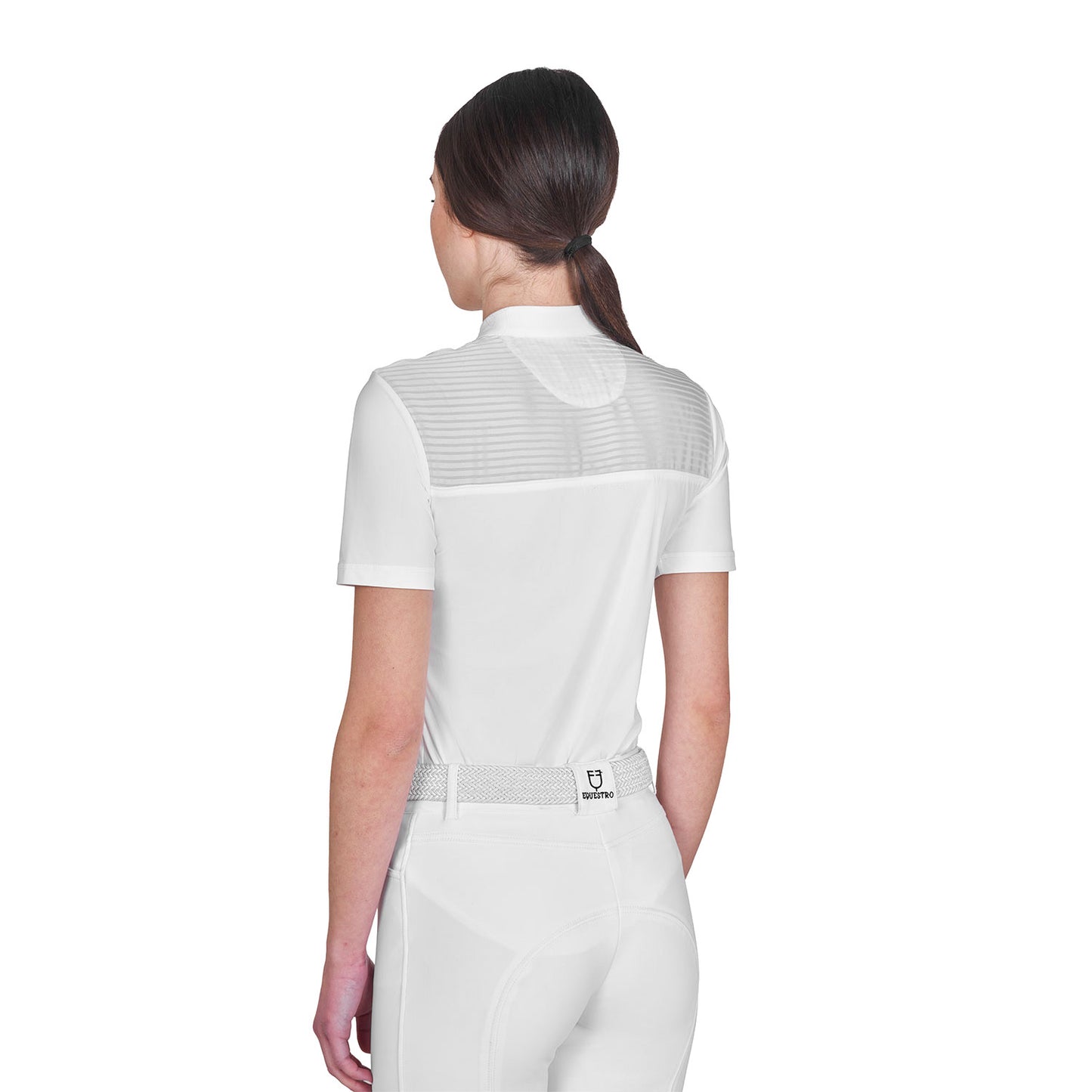 Polo concurso mujer slim fit con insertos en tejido tipo seda Equestro - Blanco
