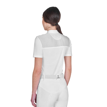 Polo concurso mujer slim fit con insertos en tejido tipo seda Equestro - Blanco