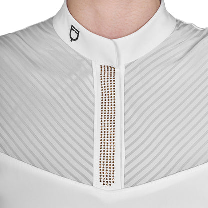 Polo concurso mujer slim fit con insertos en tejido tipo seda Equestro - Blanco