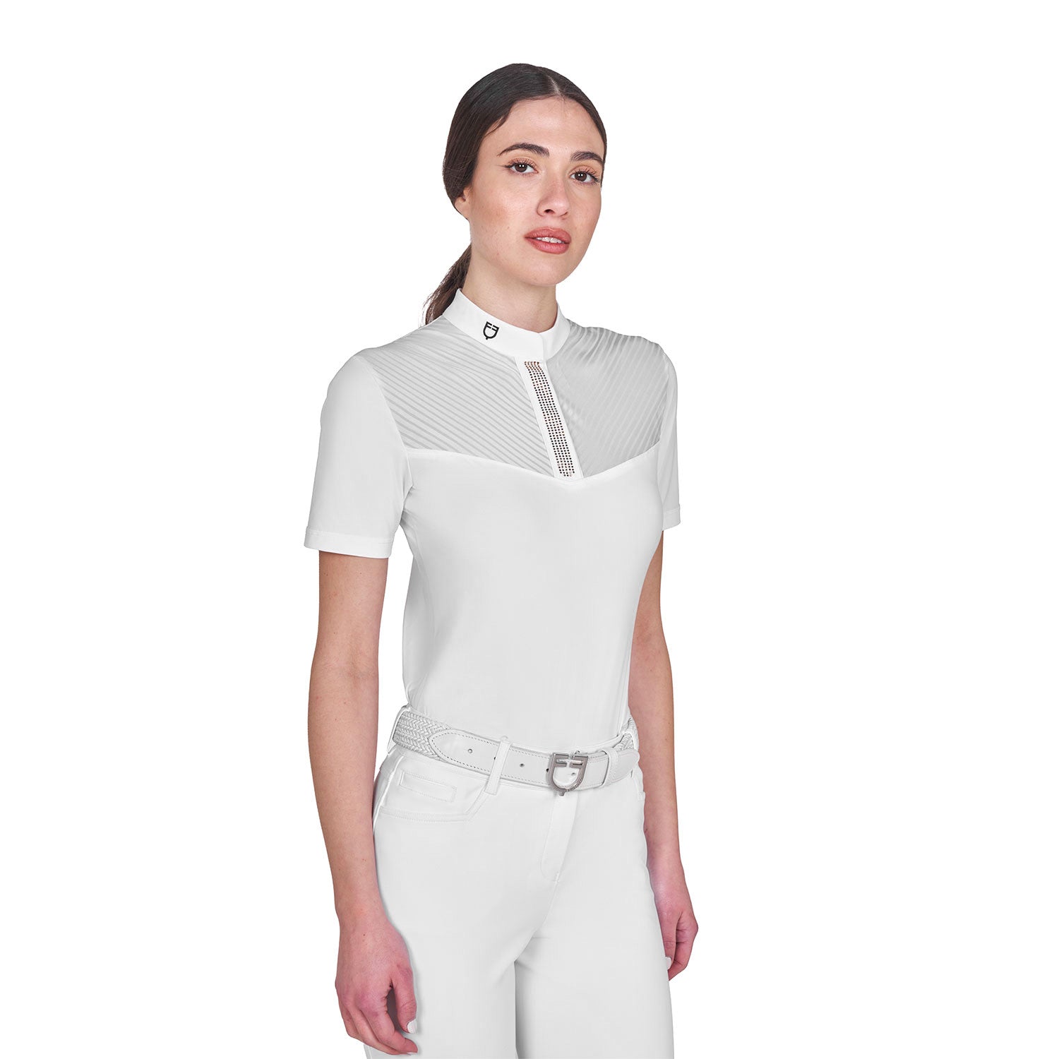 Polo concurso mujer slim fit con insertos en tejido tipo seda Equestro - Blanco