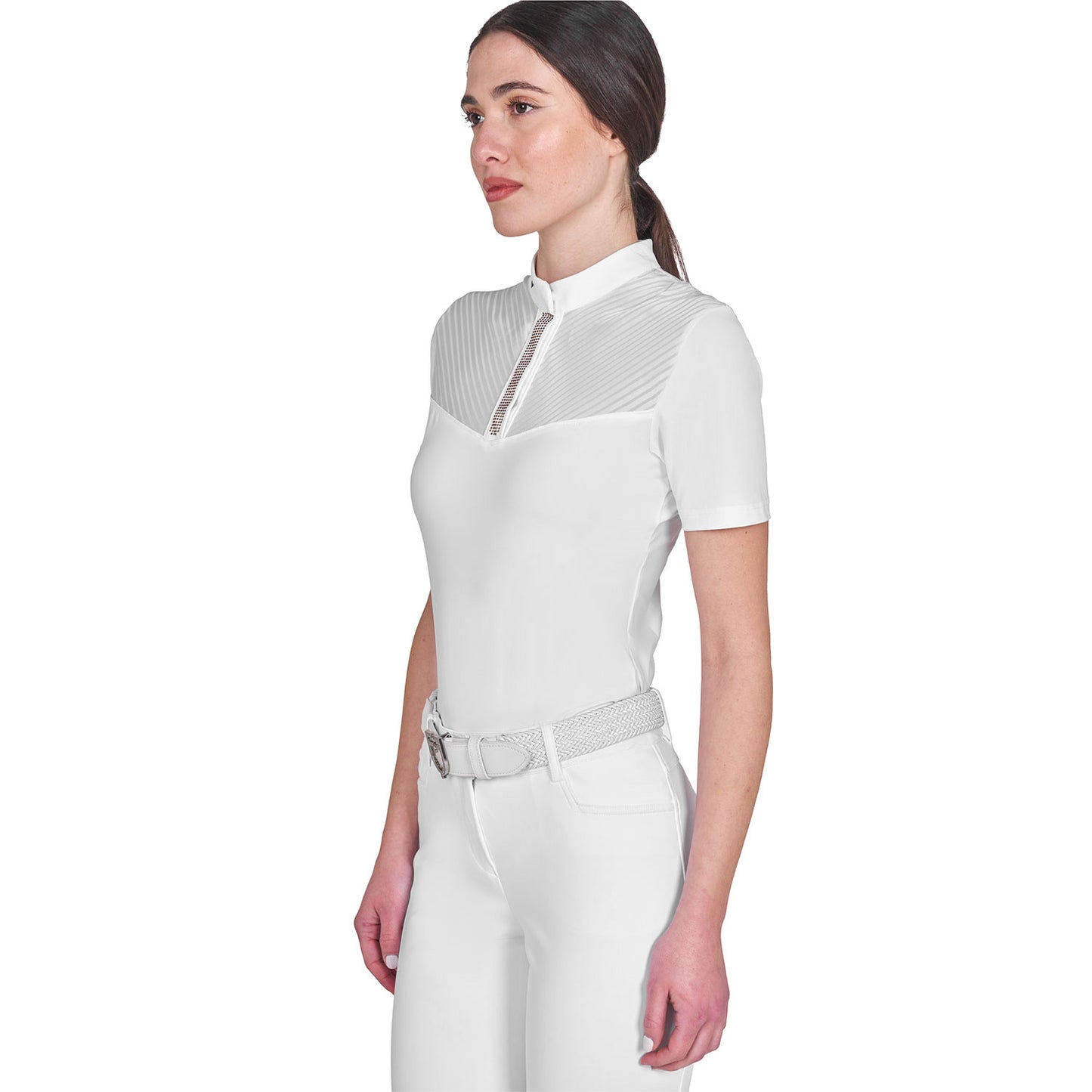 Polo concurso mujer slim fit con insertos en tejido tipo seda Equestro - Blanco